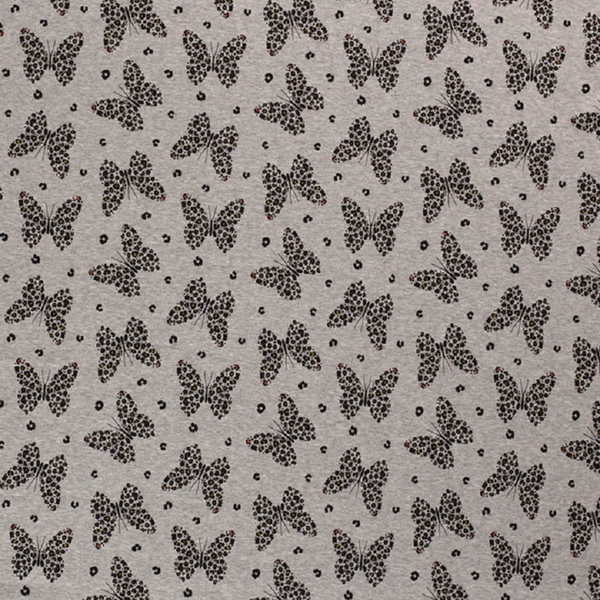 TISSU MOLLETON  PAPILLON GRIS NOIR