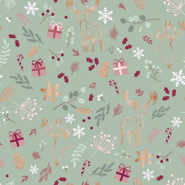 TISSU COTON INSPIRATION NOEL FOND VERT