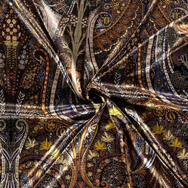 TISSU SATIN CACHEMIRE MARRON ORANGE