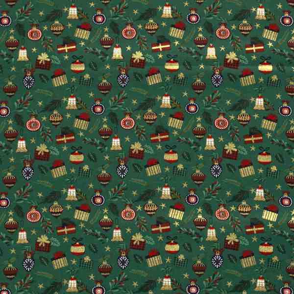 TISSU COTON NOËL CADEAUX ET ORNEMENTS VERT SAPIN