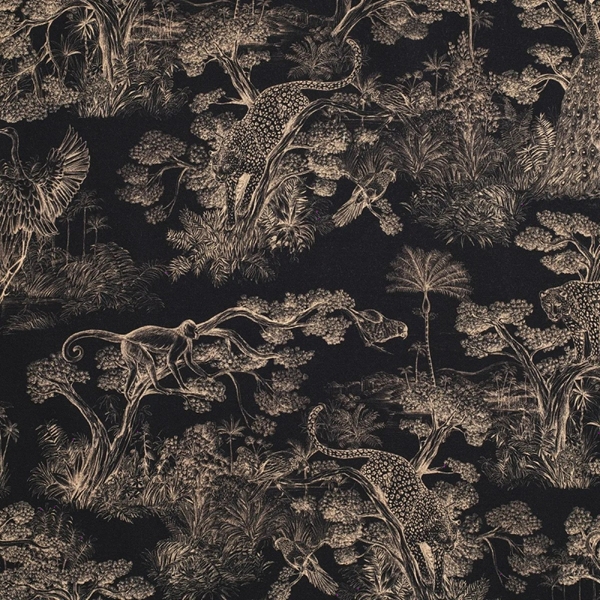 TISSU SIEGE TOILE ANIMAUX DE LA JUNGLE FOND NOIR 