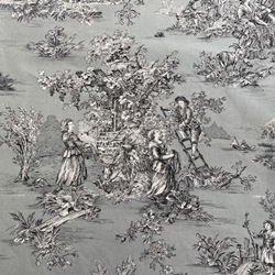 TISSU TOILE DE JOUY PASTORALE GRIS NOIR