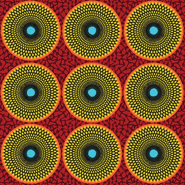 TISSU COTON  BATIK ROUGE JAUNE