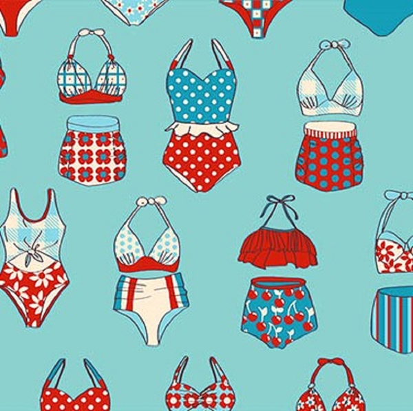 TISSU COTON  MAILLOTS DE BAIN TURQUOISE THEME MER