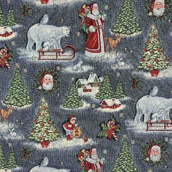 TISSU JACQUARD NUIT DE NOEL BLEU GRIS
