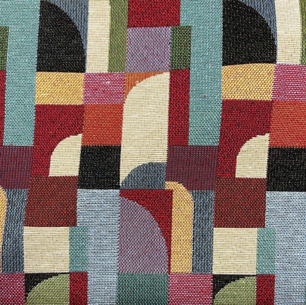 TISSU TAPISSERIE COURBES ET FORMES MULTICOLORES  