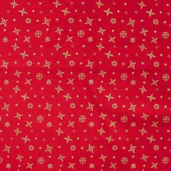 POPELINE DE COTON FLOCON DE NOEL ROUGE OR