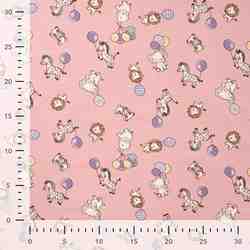 TISSU JERSEY COTON ANIMAUX BALLONS ROSE