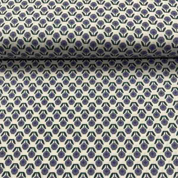 TISSU COTON IMPRIMÉ MOTIF FLEURI RÉTRO MAUVE