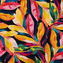 TISSU COTON LIN IMPRIMÉ FEUILLAGE COLORÉ FOND NOIR