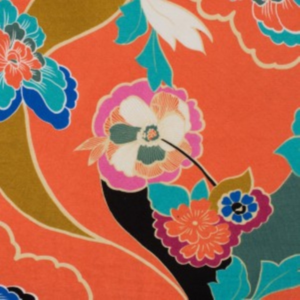 TISSU JERSEY VISCOSE FLEUR JAPONNAISE ORANGE