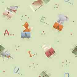 TISSU COTON ALPHABET DES ANIMAUX FOND VERT