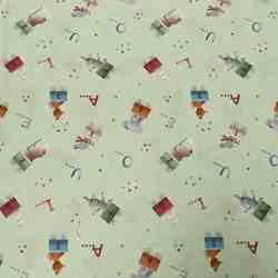 TISSU COTON ALPHABET DES ANIMAUX FOND VERT