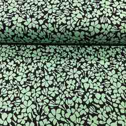 TISSU SATIN COTON FLEURS VERTES