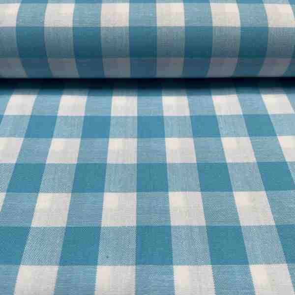 TISSU VICHY CARREAUX 2 X 2 CM BLANC BLEU TURQUOISE