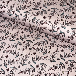 TISSU COTON PLANTE ET PAPILLON FOND ROSE 