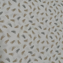 TISSU PIQUE DE COTON PETITS PIEDS BEIGE GRIS