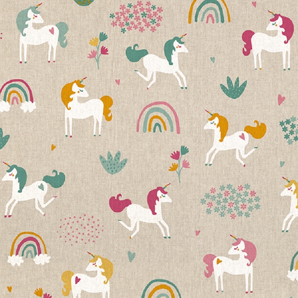 TISSU TOILE ASPECT LIN LICORNE MULTICOLORE 