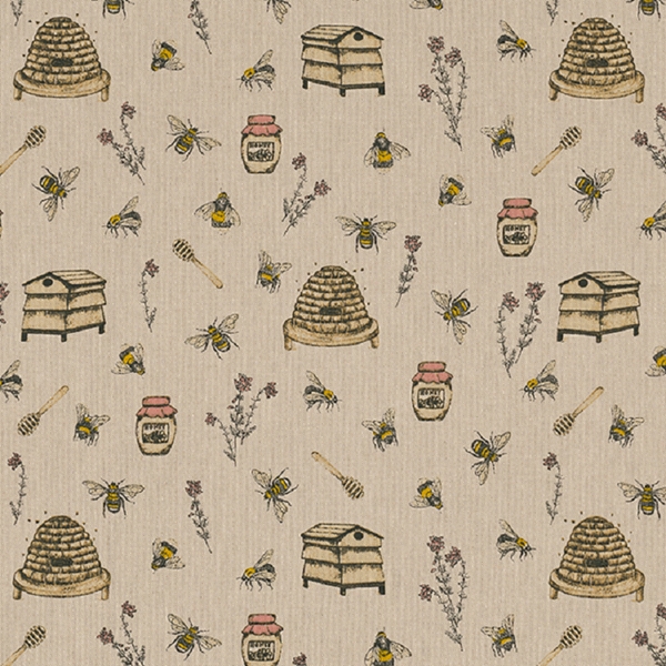 TISSU TOILE ASPECT LIN LES ABEILLES ET LE MIEL