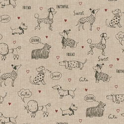 TISSU TOILE ASPECT LIN CHIENS AMUSANTS