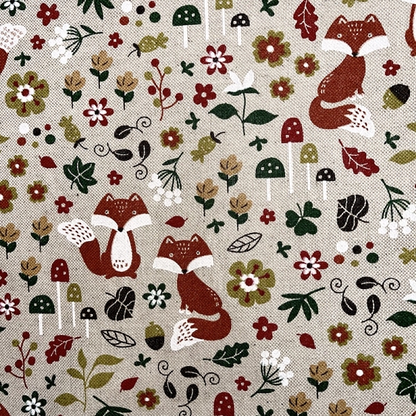 TISSU TOILE ASPECT LIN RENARD ET CHAMPIGNON