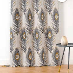 TISSU JACQUARD PLUMES DE PAON UPCYCLE NATUREL