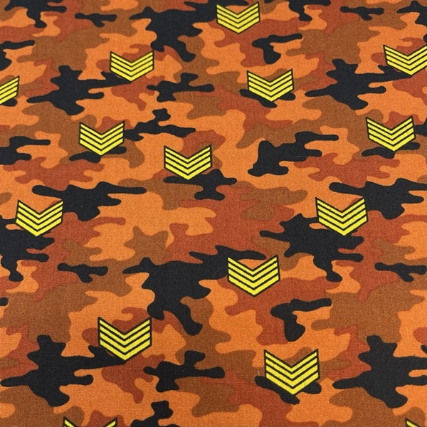 TISSU COTON IMPRIME CAMOUFLAGE ARMEE ORANGE