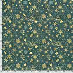TISSU COTON ETOILES DE NOEL OR FOND VERT