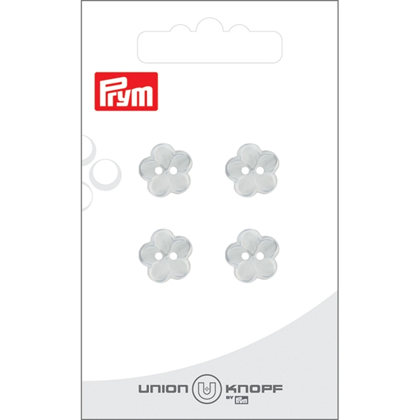 Bouton poly. 2-tr fleur 12mm blanc 