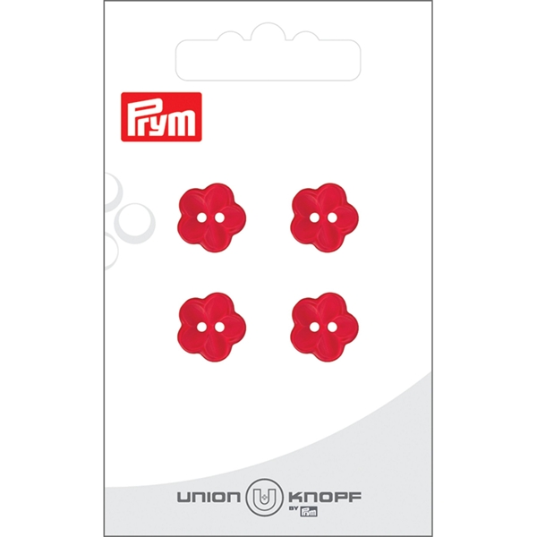 Bouton poly. 2-tr fleur 12mm rouge 