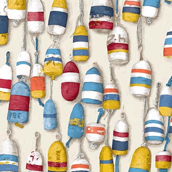 TISSU COTON IMPRIME OEKO-TEX BOUEE THEME MER