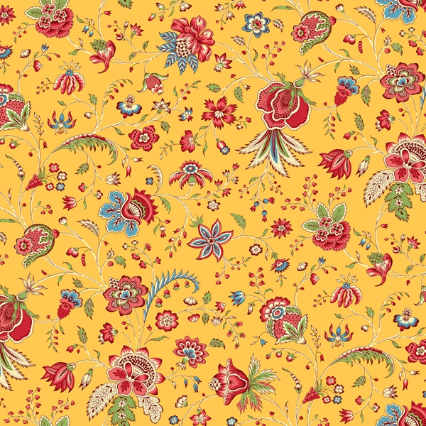 TISSU COTON PROVENCAL HOLI FLEUR JAUNE