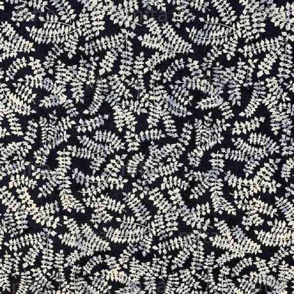 TISSU COTON ENDUIT TAMAN FEUILLES BLEU ENCRE