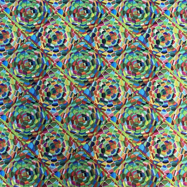 TISSU POPELINE COTON IMPRIME MOSAIQUE VERT MULTI