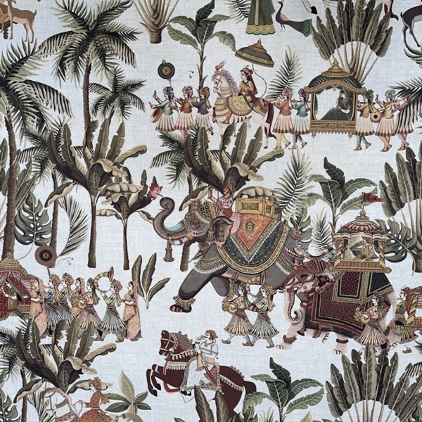 TISSU TOILE ELEPHANTS ET CHEVAUX EN INDE