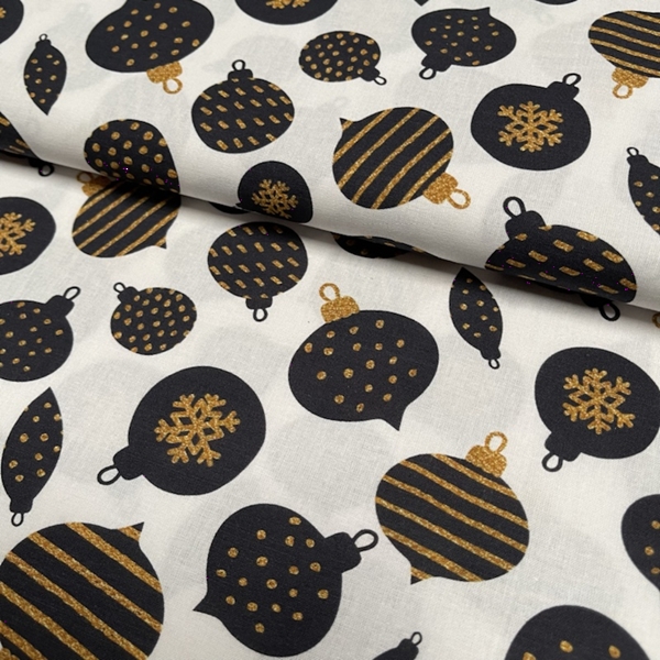 TISSU COTON IMPRIME DE NOEL BOULE MARINE OR 