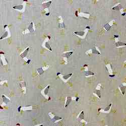 TISSU ASPECT LIN MOTIF MOUETTES STYLE BORD DE MER