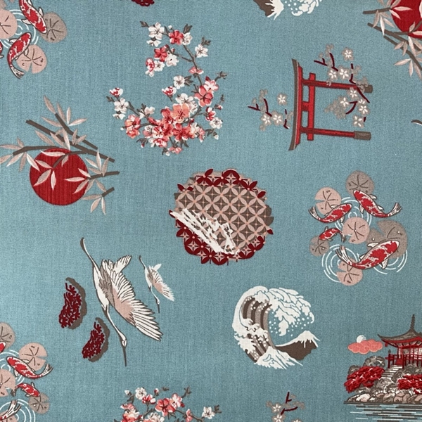 TISSU TOILE JAPONAISE BLEU TURQUOISE