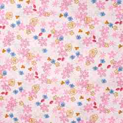 TISSU COTON IMPRIMÉ FLEURS ROSES ET BLEUES