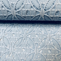 TISSU DENTELLE ROSACE BLEU CIEL