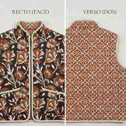 MATELASSÉ COTON RÉVERSIBLE FLEURS ET MOTIFS CHOCO