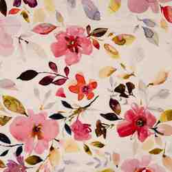 TISSU VISCOSE LIN IMPRIMÉ FLEURS AQUARELLE ECRU