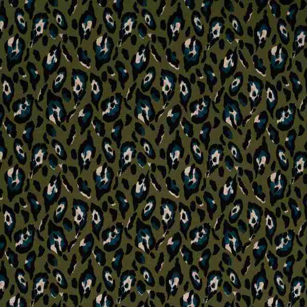 TISSU VISCOSE IMPRIME LEOPARD VERT KAKI