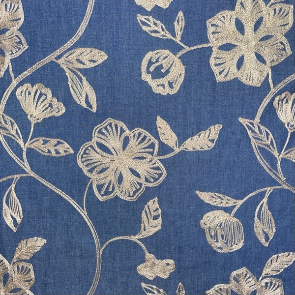 TISSU JEANS BRODE FLEURS BRODES LIN