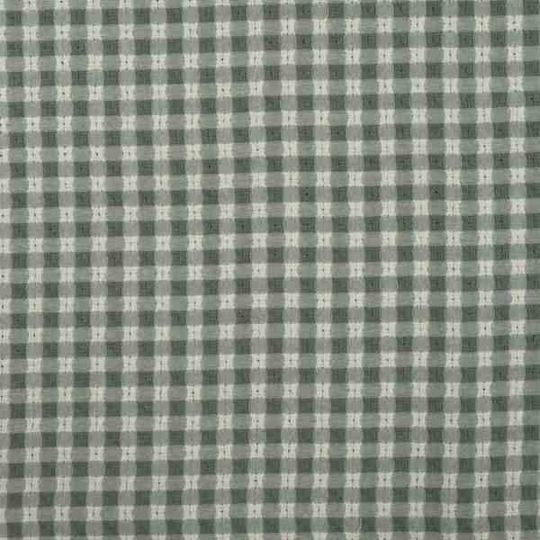 TISSU COTON À CARREAUX VERT ET ÉCRU