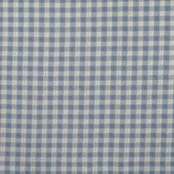 TISSU COTON À CARREAUX BLEU ET ÉCRU