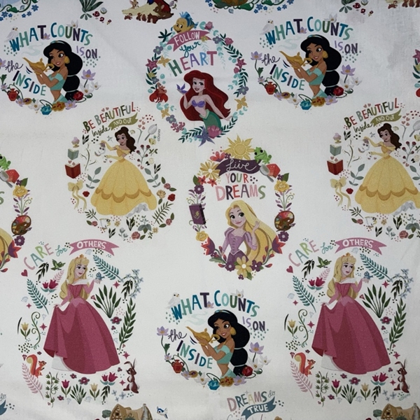 TISSU DISNEY REVE DE PRINCESSE COTON FOND BLANC 